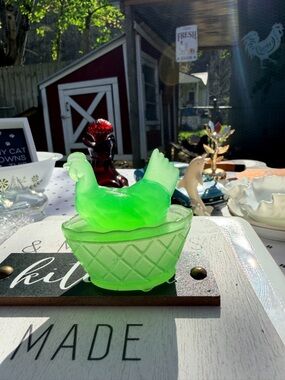 Green Hen on Nest Figurine
